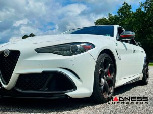 Alfa Romeo Giulia Mirror Covers - Carbon Fiber - Full Replacements - Red Stripe w/ QV Logo Alfa Romeo Giulia Mirror Covers - Carbon Fiber - Full Replacements - Red Stripe w/ QV Logo